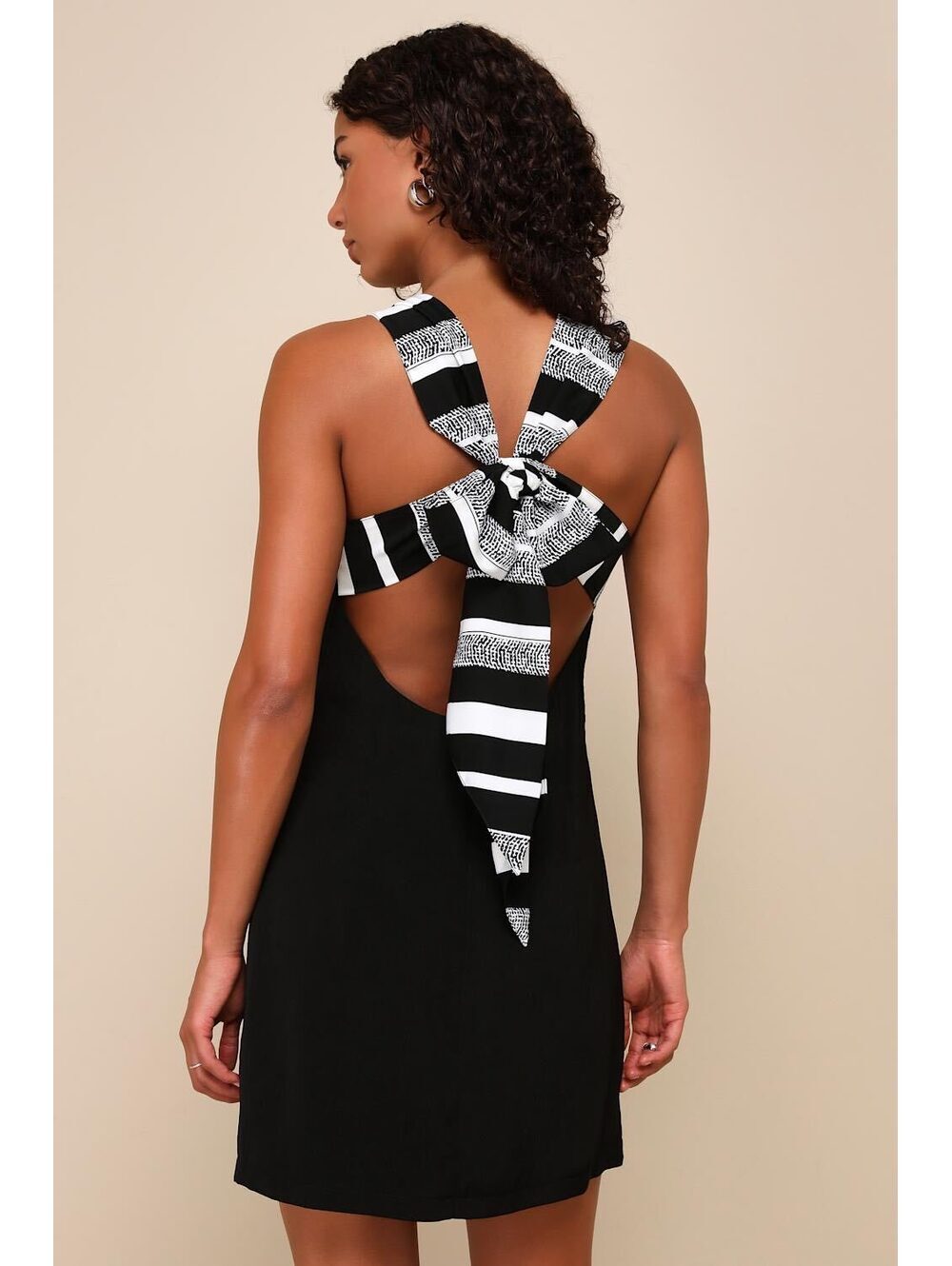 Lulus Black Tie Back Mini Dress Open Back Size S EUC